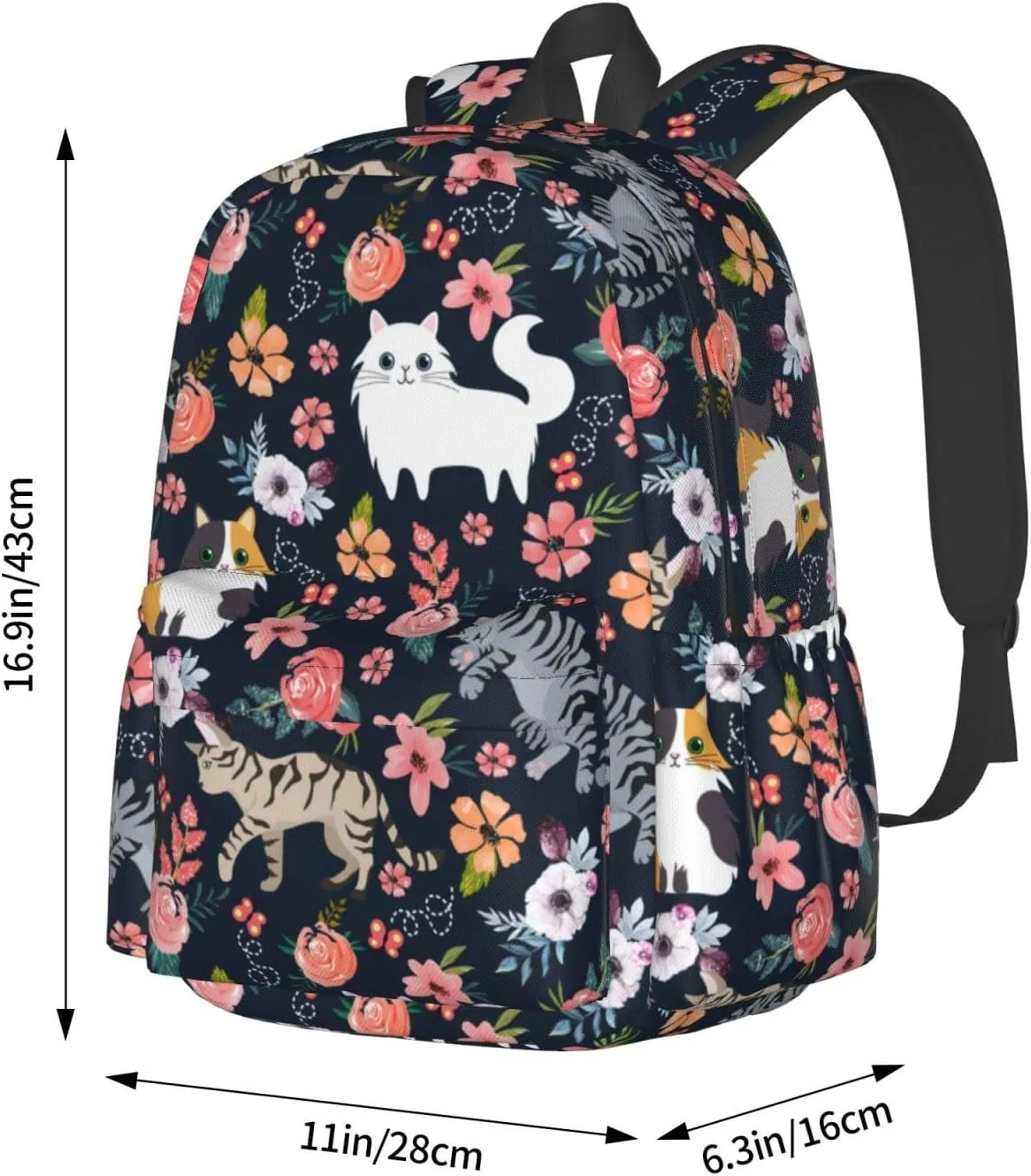 Cat Flower Backpack 16 Inches Lightweight Travel Laptop Backpack