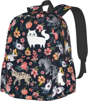 Cat Flower Backpack 16 Inches Lightweight Travel Laptop Backpack