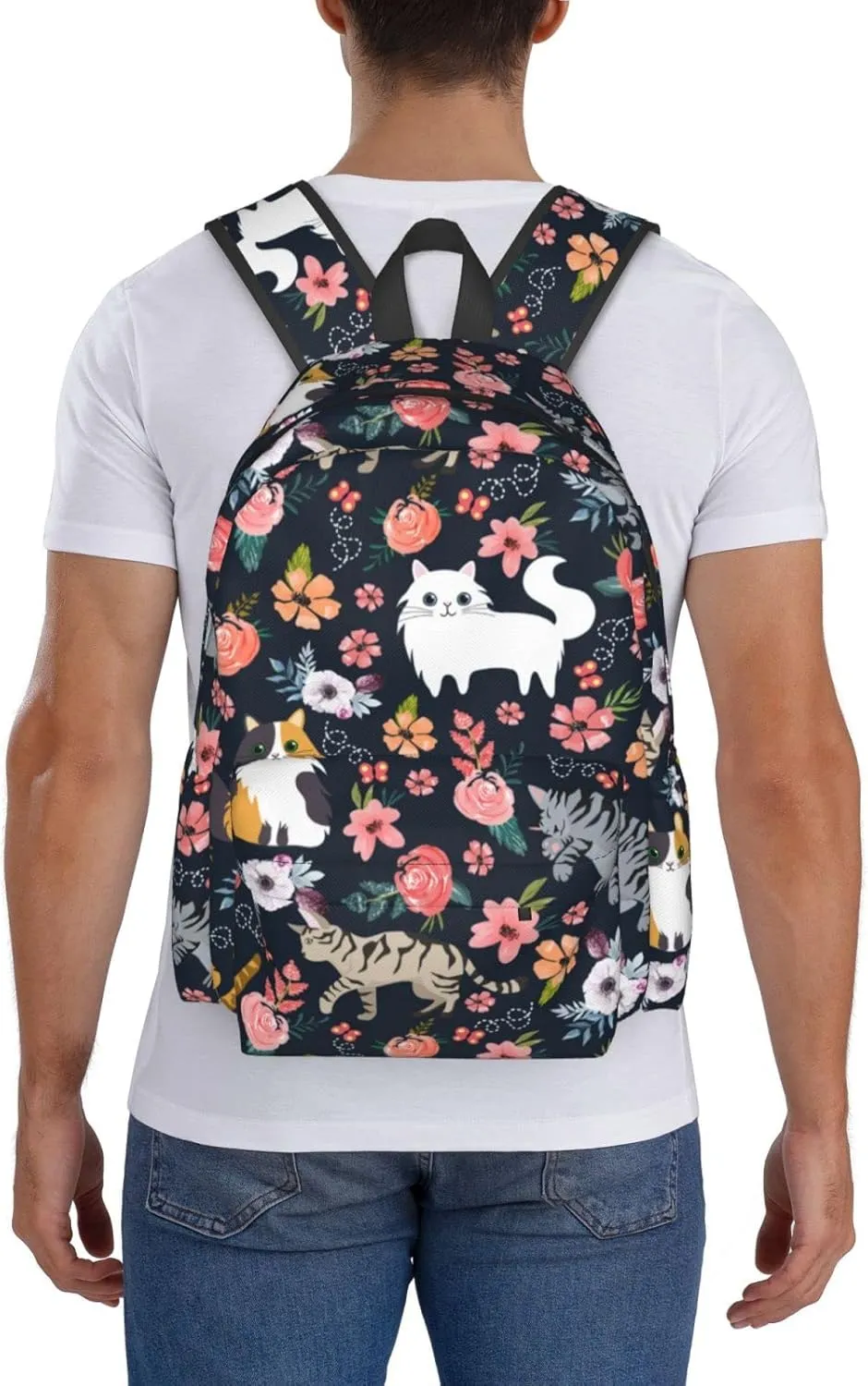 Cat Flower Backpack 16 Inches Lightweight Travel Laptop Backpack