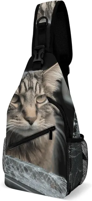Cat Smashes Glass in Car Crossbody Sling Bag for Women Men Sling Backpack Travel Chest Bag Pack Man Purse Shoulder Bags Daypack for Travel Hiking Cycling