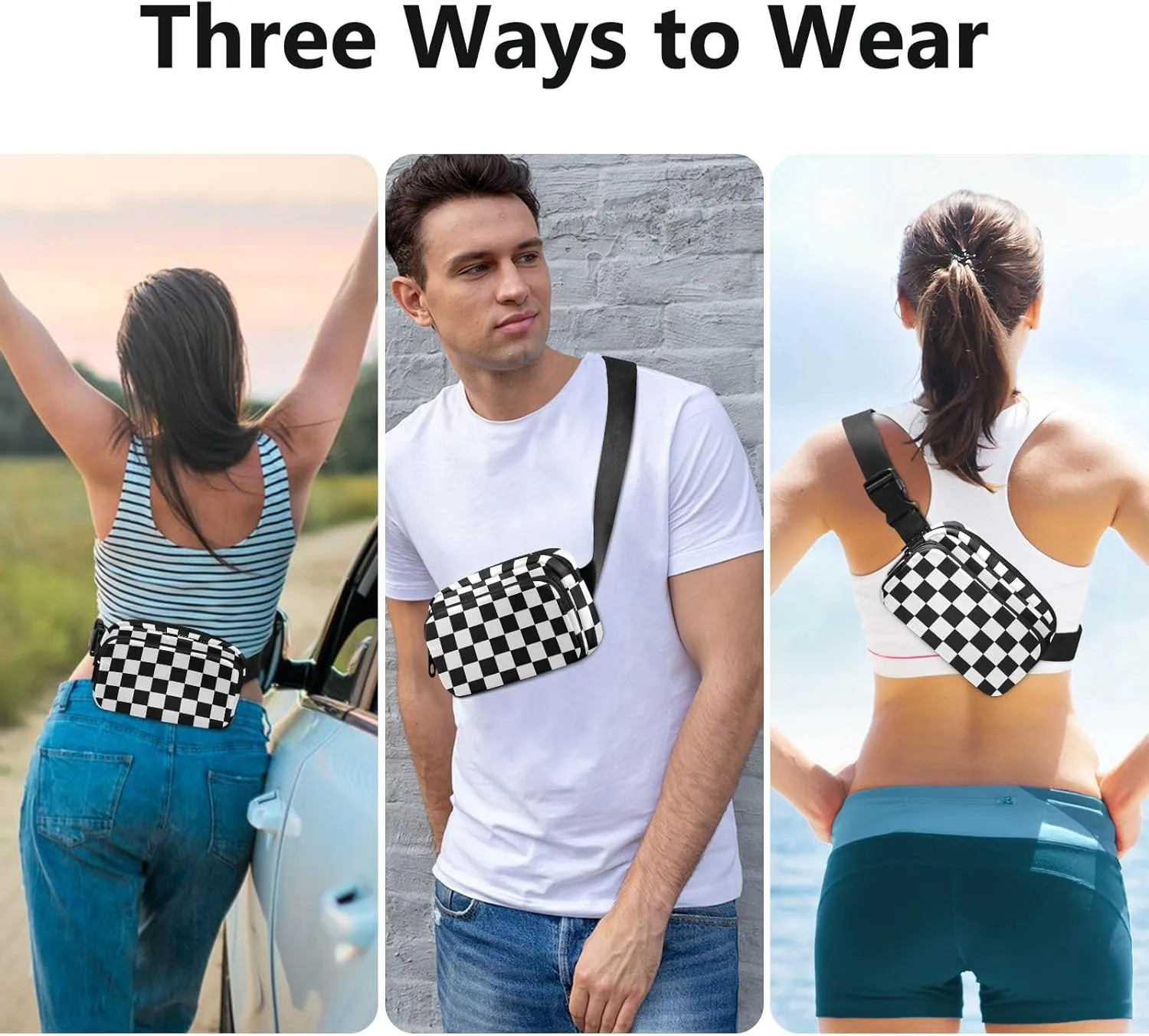CBBYY Race Checkered Flag Fanny Pack for Women Men,Crossbody Waist Bag Pack Adjustable Casual Waist Belt Bag for Travel Running Workout Cycling