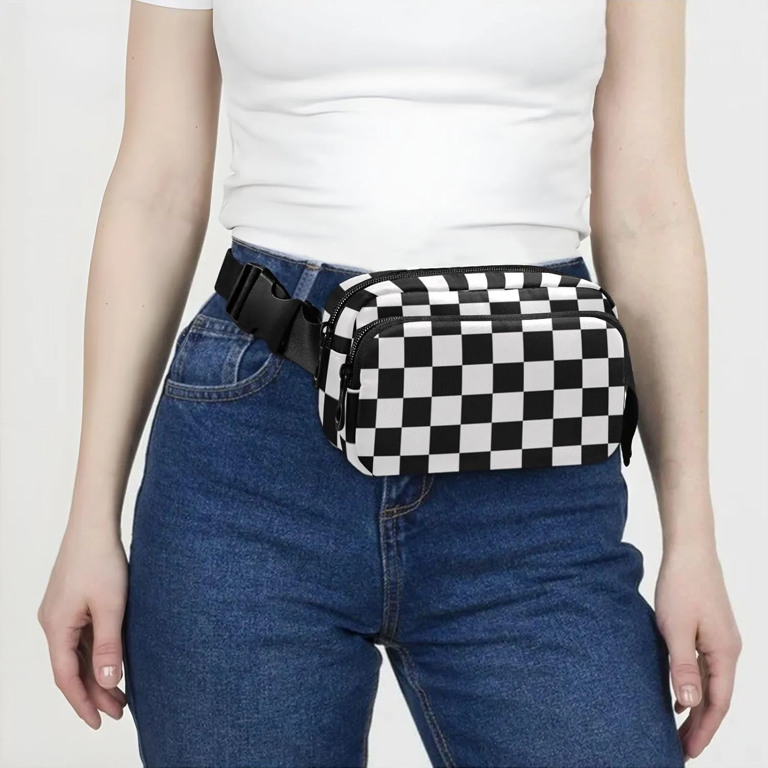 CBBYY Race Checkered Flag Fanny Pack for Women Men,Crossbody Waist Bag Pack Adjustable Casual Waist Belt Bag for Travel Running Workout Cycling