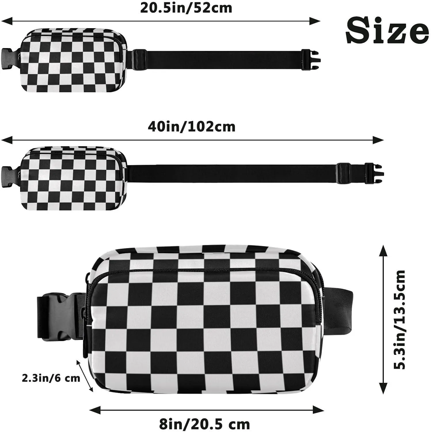 CBBYY Race Checkered Flag Fanny Pack for Women Men,Crossbody Waist Bag Pack Adjustable Casual Waist Belt Bag for Travel Running Workout Cycling