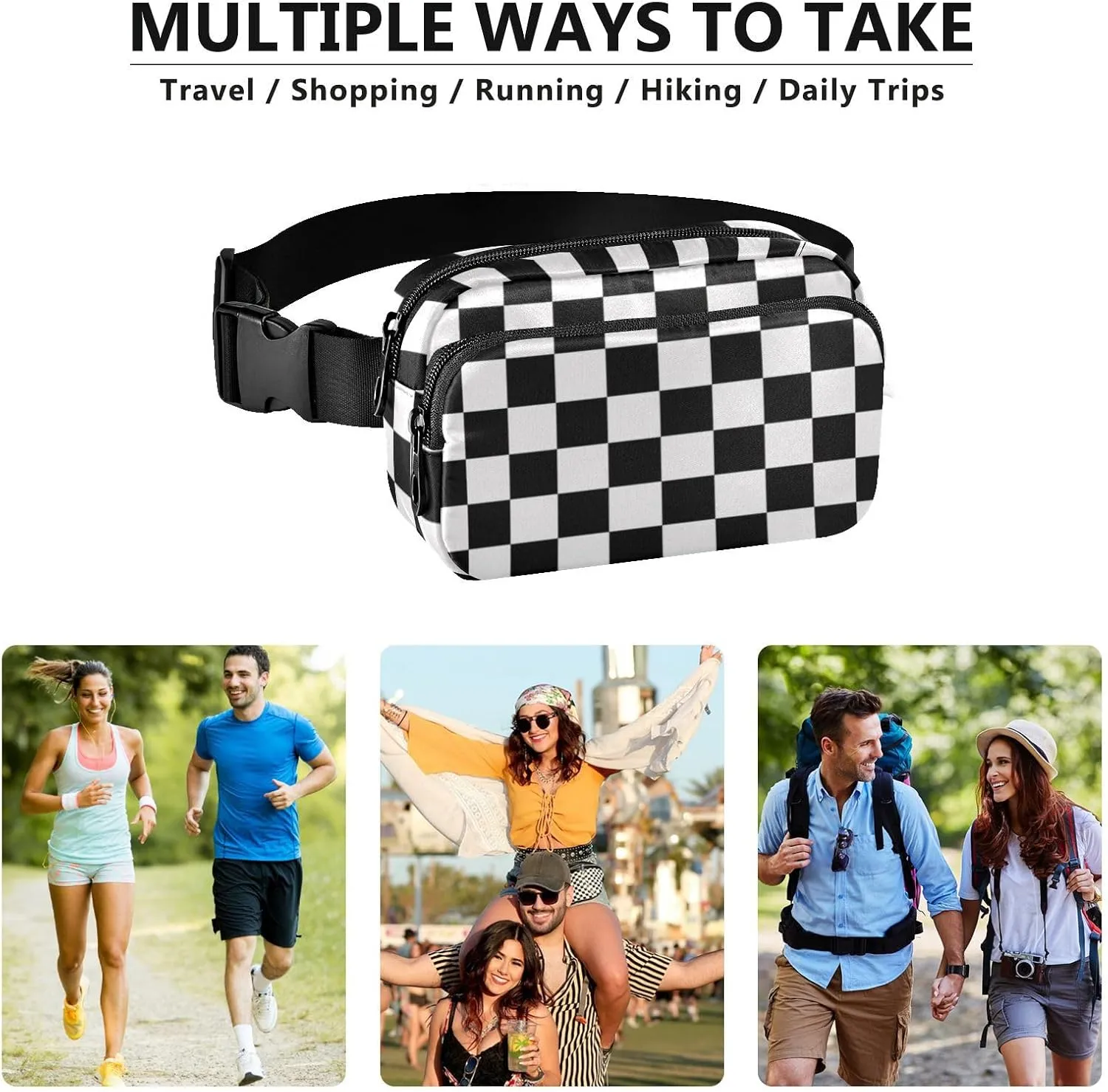 CBBYY Race Checkered Flag Fanny Pack for Women Men,Crossbody Waist Bag Pack Adjustable Casual Waist Belt Bag for Travel Running Workout Cycling