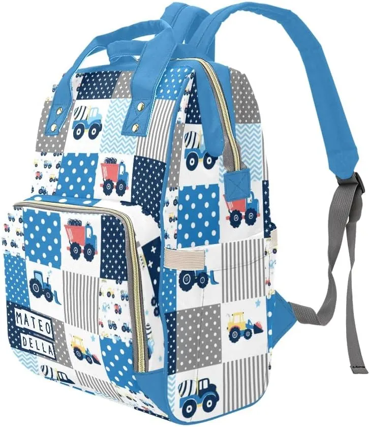 Cement Mixer Vehicle Patchwork Personalized Diaper Bag Backpack Bookbag Name Daypack Large Mommy Bag for Adult Girl Boy Birthday Option 16