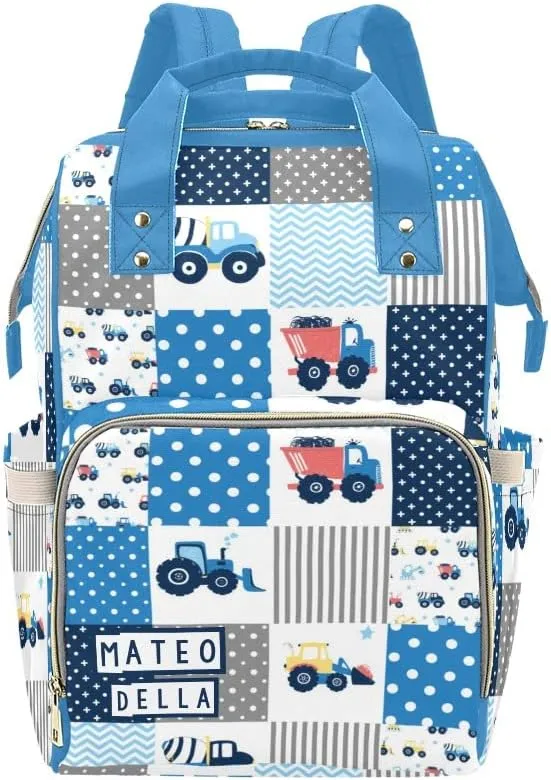 Cement Mixer Vehicle Patchwork Personalized Diaper Bag Backpack Bookbag Name Daypack Large Mommy Bag for Adult Girl Boy Birthday Option 16