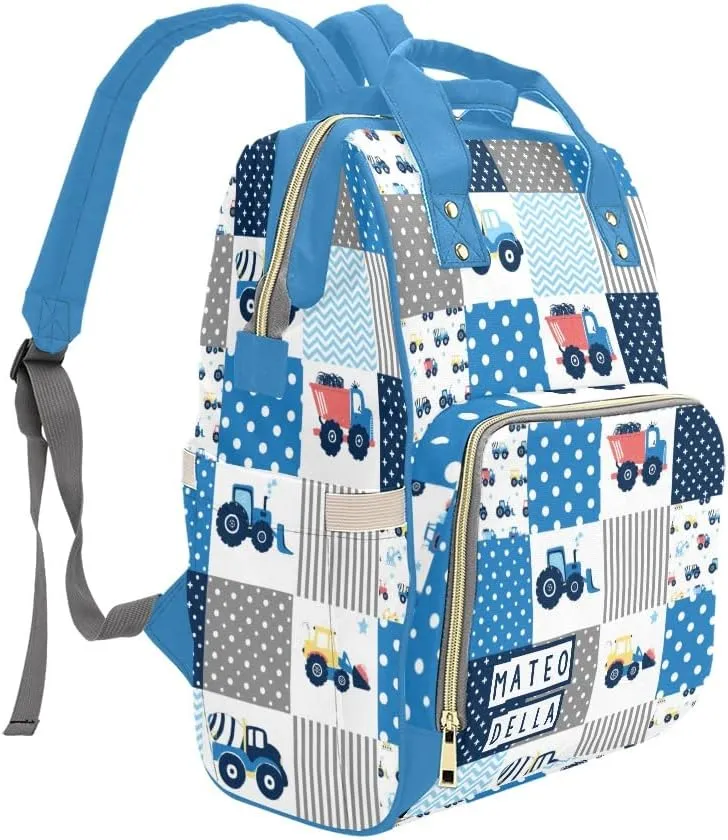 Cement Mixer Vehicle Patchwork Personalized Diaper Bag Backpack Bookbag Name Daypack Large Mommy Bag for Adult Girl Boy Birthday Option 16
