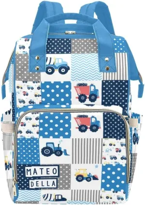Cement Mixer Vehicle Patchwork Personalized Diaper Bag Backpack Bookbag Name Daypack Large Mommy Bag for Adult Girl Boy Birthday Option 16