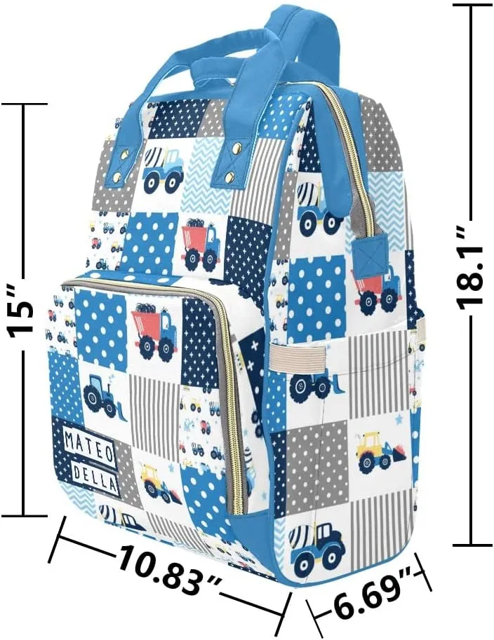 Cement Mixer Vehicle Patchwork Personalized Diaper Bag Backpack Bookbag Name Daypack Large Mommy Bag for Adult Girl Boy Birthday Option 16
