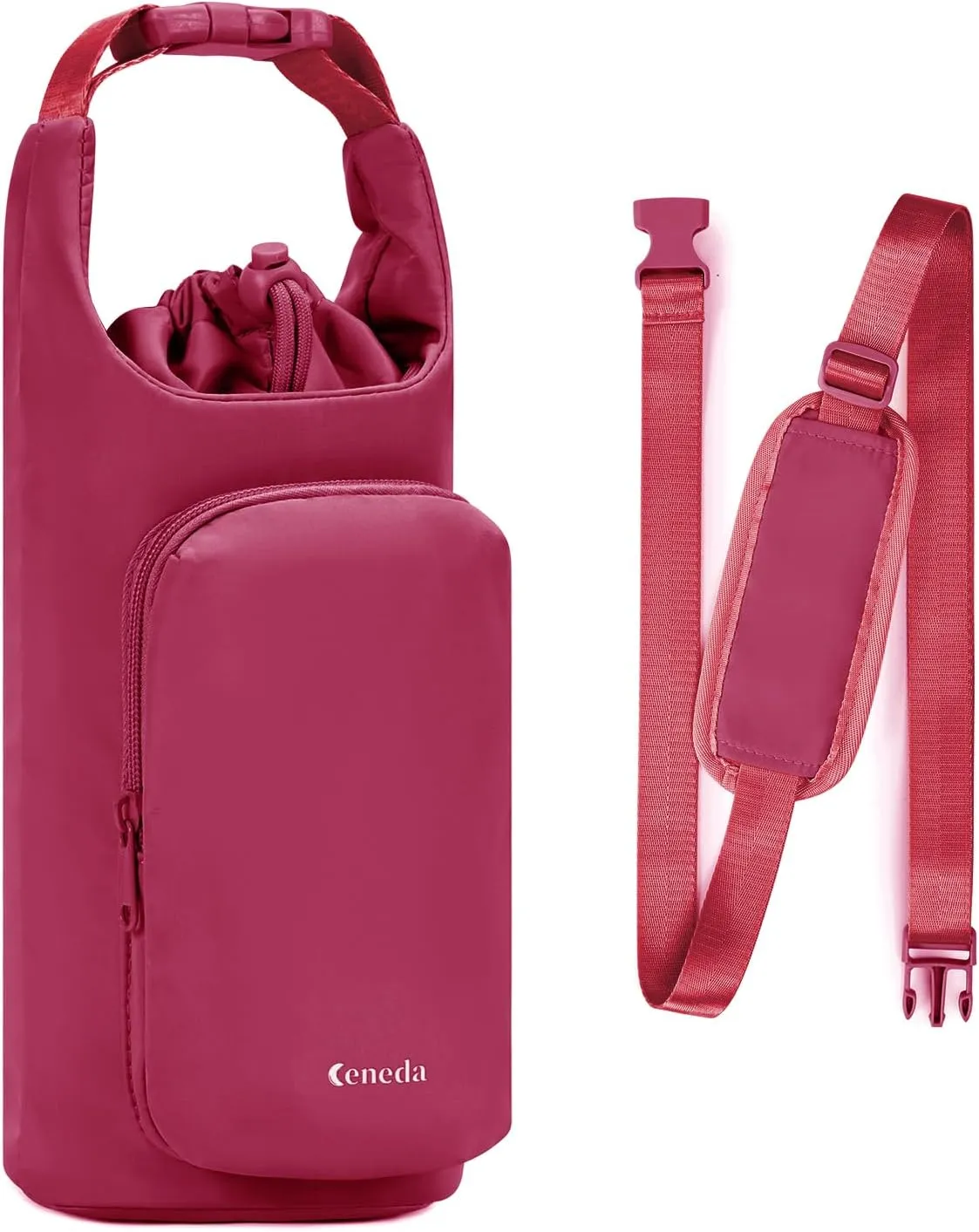 Ceneda Water Bottle Carrier Bag with Phone Pocket 32oz 40oz Tumbler Insulated Water Bottle Holder with Adjustable Shoulder Strap Carrier Sling Bag (Red)