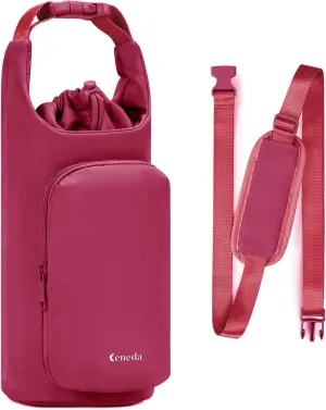 Ceneda Water Bottle Carrier Bag with Phone Pocket 32oz 40oz Tumbler Insulated Water Bottle Holder with Adjustable Shoulder Strap Carrier Sling Bag (Red)