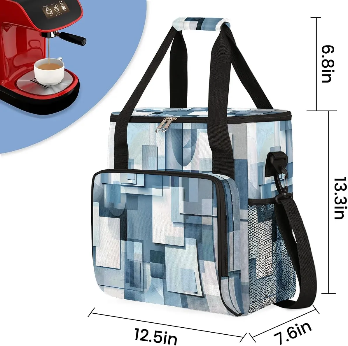 cfpolar Blue and Gray Landscape Coffee Maker Storage Bag, Travel Coffee Maker Carrying Storage Tote Bag Compatible with K-Mini or K-Mini Plus, Dustproof Tote Bag with Shoulder Strap for Women Men