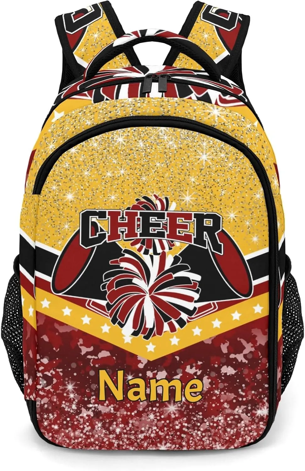 Cheer Backpack Cheerleader Bags Schoolbag Casual Day Pack with Name(Red Gold)