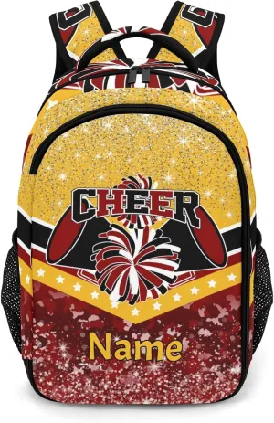 Cheer Backpack Cheerleader Bags Schoolbag Casual Day Pack with Name(Red Gold)