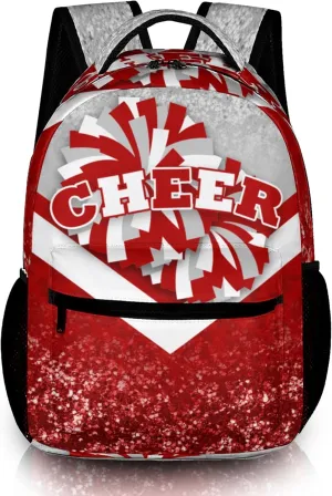 Cheer Backpacks for Cheerleaders, Cheerleading Backpack 16.5in, Cheerleader Gifts for Team (Silver&Red)