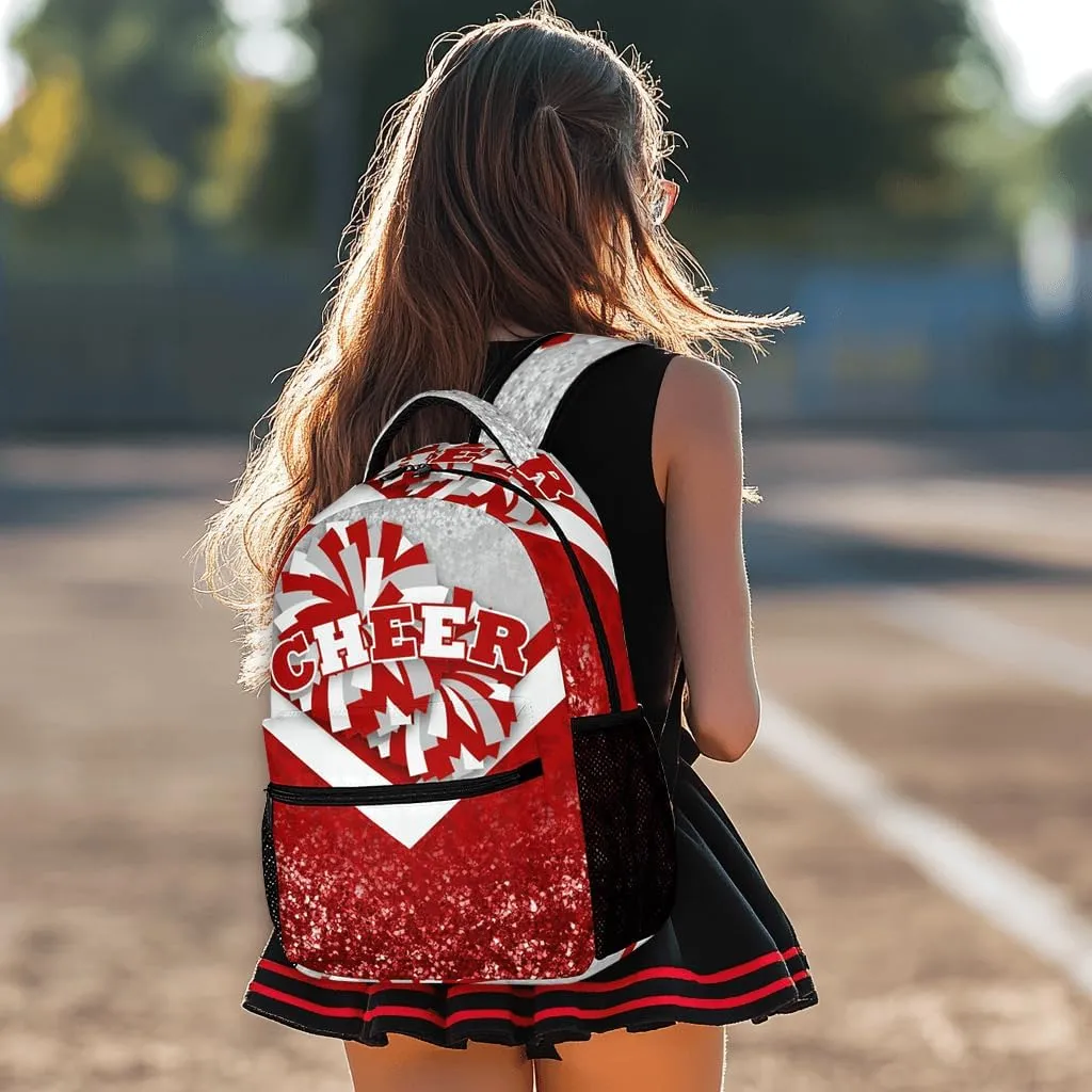 Cheer Backpacks for Cheerleaders, Cheerleading Backpack 16.5in, Cheerleader Gifts for Team (Silver&Red)