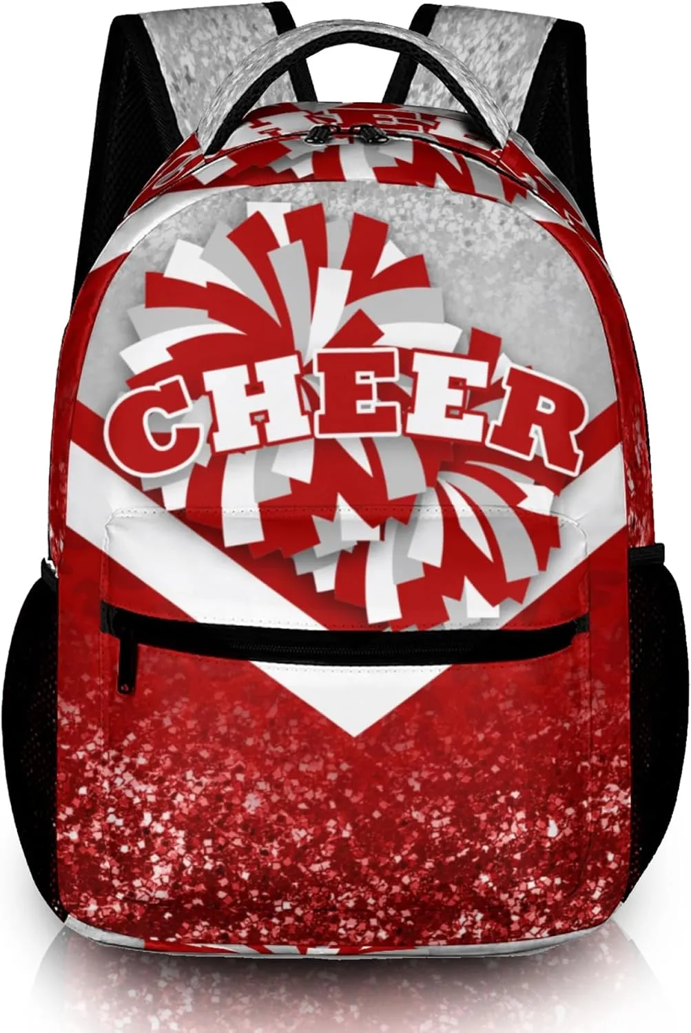Cheer Backpacks for Cheerleaders, Cheerleading Backpack 16.5in, Cheerleader Gifts for Team (Silver&Red)