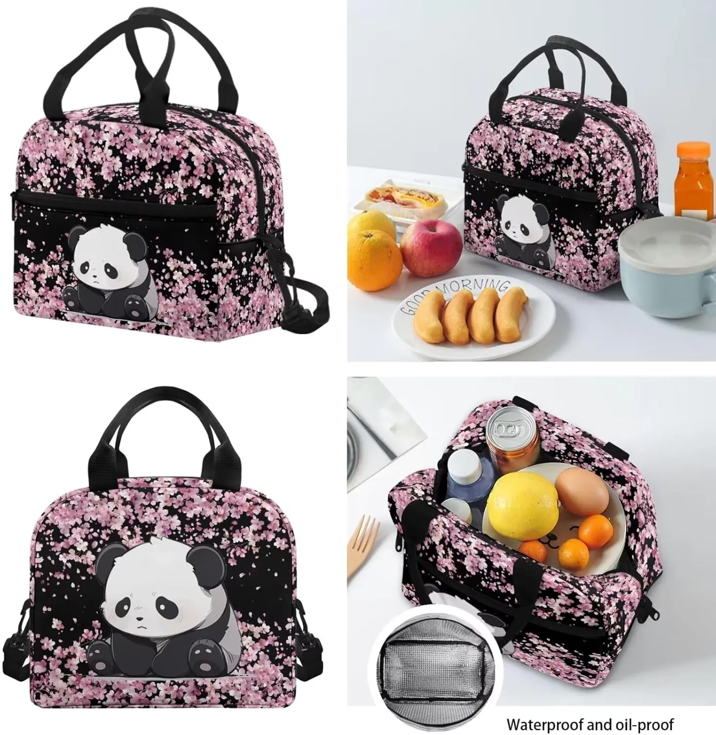 Cherry Blossom Panda Backpack for School Girls 10-12 Elementary School Bags and Lunch Box Pencil Case,Middle School Student Book Bags 17 inch Back Pack 3Rd Grade-6Th Grade Pink