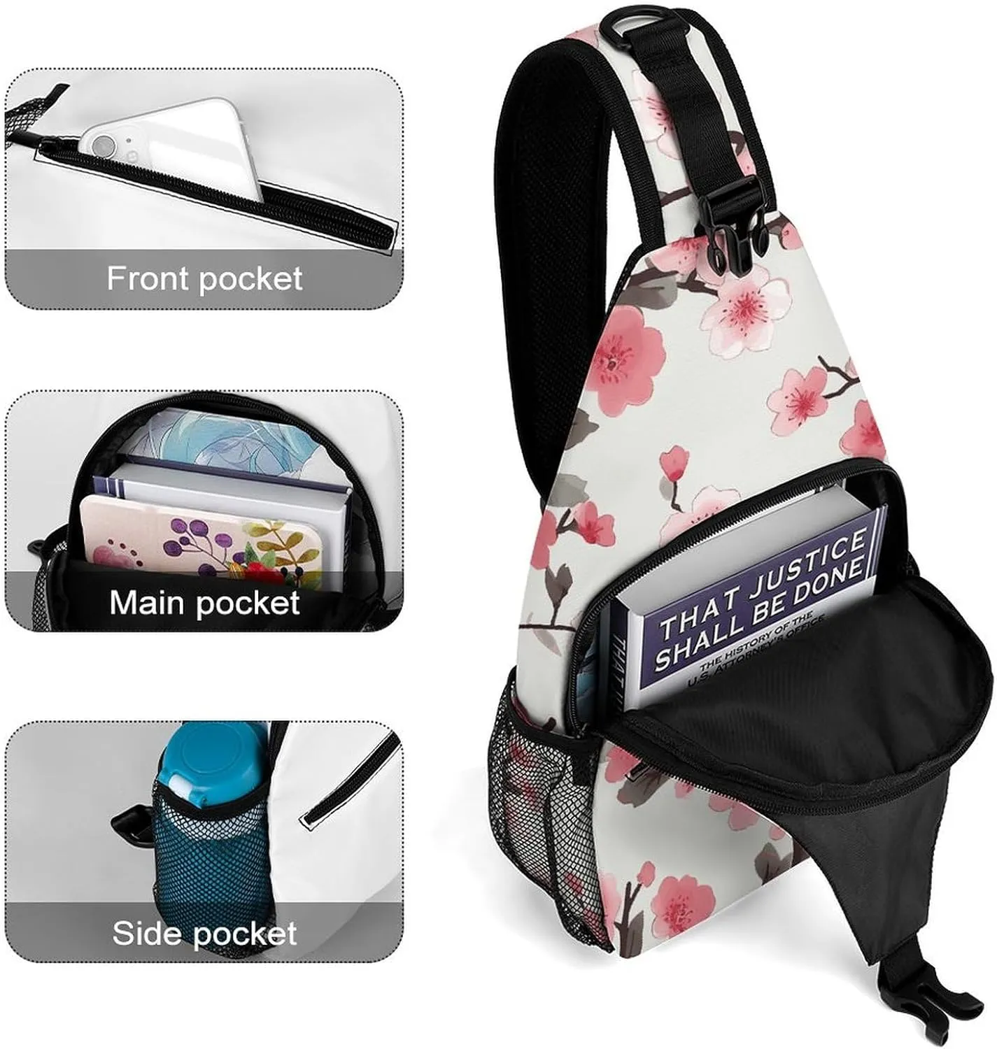 Cherry Blossom Sling Bag Lightweight Crossbody Chest Pack Travel Shoulder Bag with Adjustable Strap