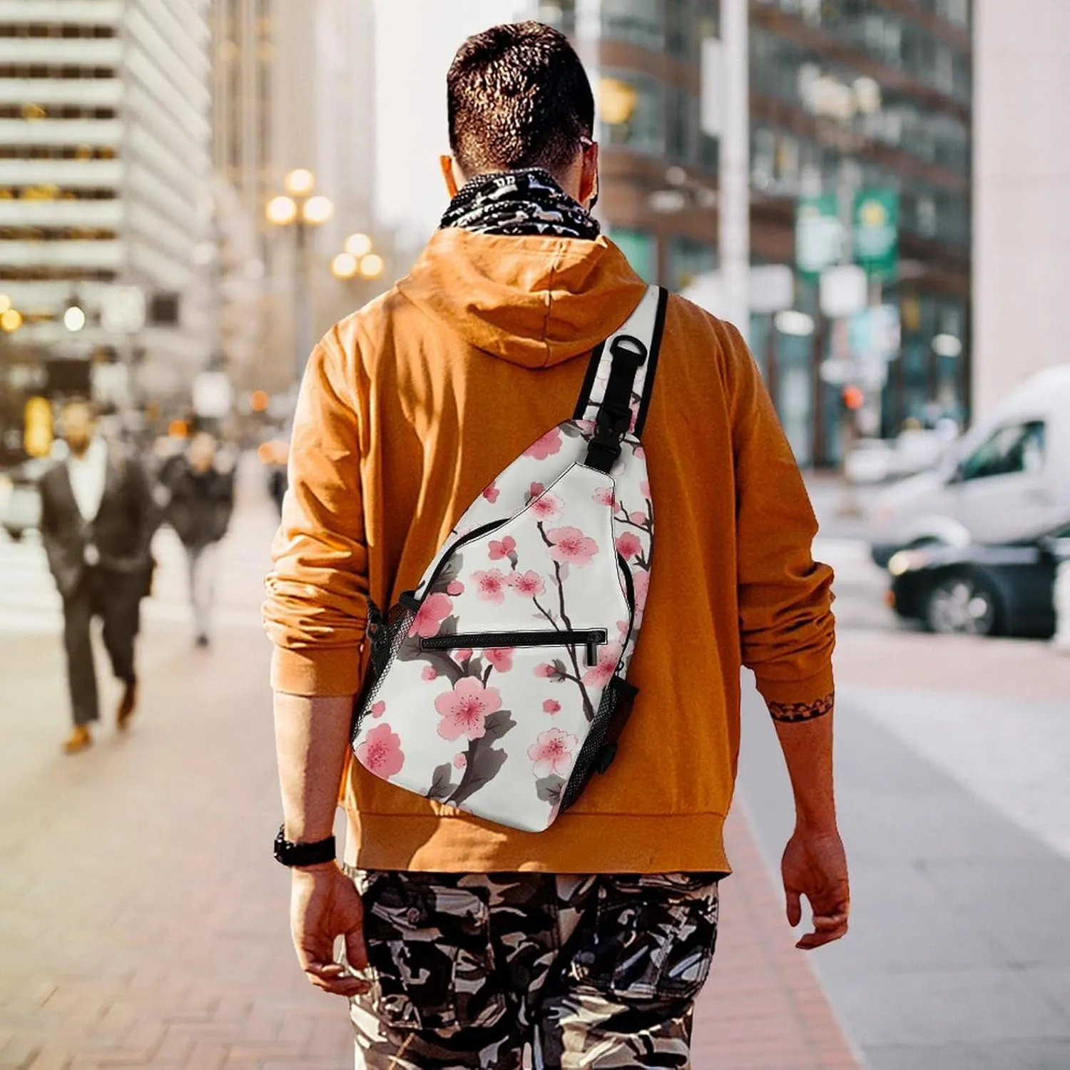 Cherry Blossom Sling Bag Lightweight Crossbody Chest Pack Travel Shoulder Bag with Adjustable Strap
