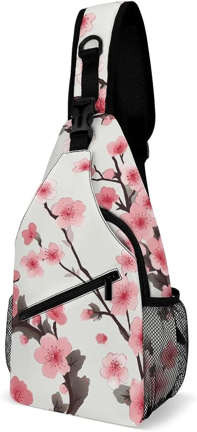 Cherry Blossom Sling Bag Lightweight Crossbody Chest Pack Travel Shoulder Bag with Adjustable Strap