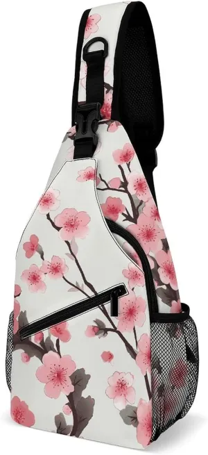 Cherry Blossom Sling Bag Lightweight Crossbody Chest Pack Travel Shoulder Bag with Adjustable Strap