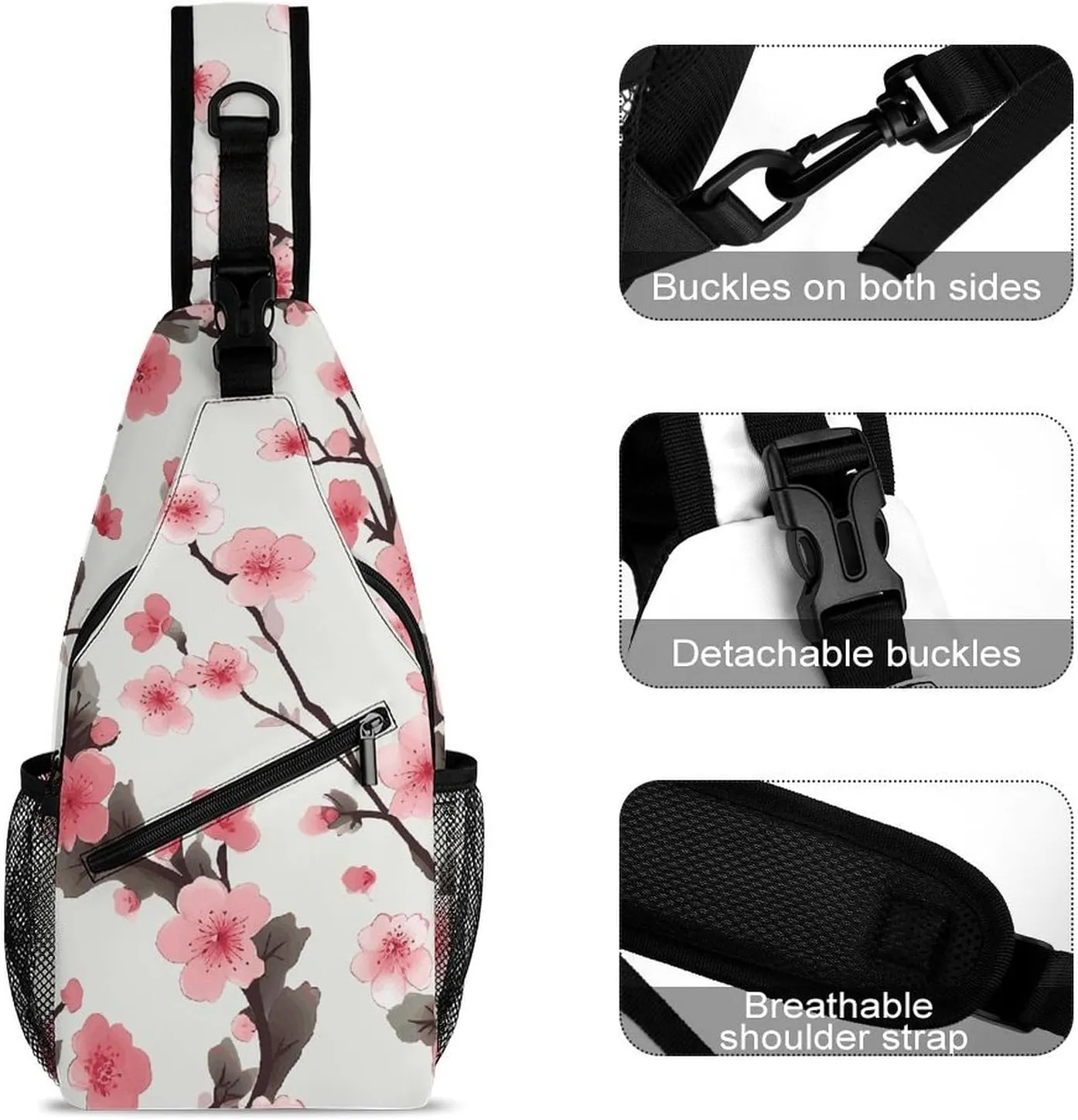 Cherry Blossom Sling Bag Lightweight Crossbody Chest Pack Travel Shoulder Bag with Adjustable Strap
