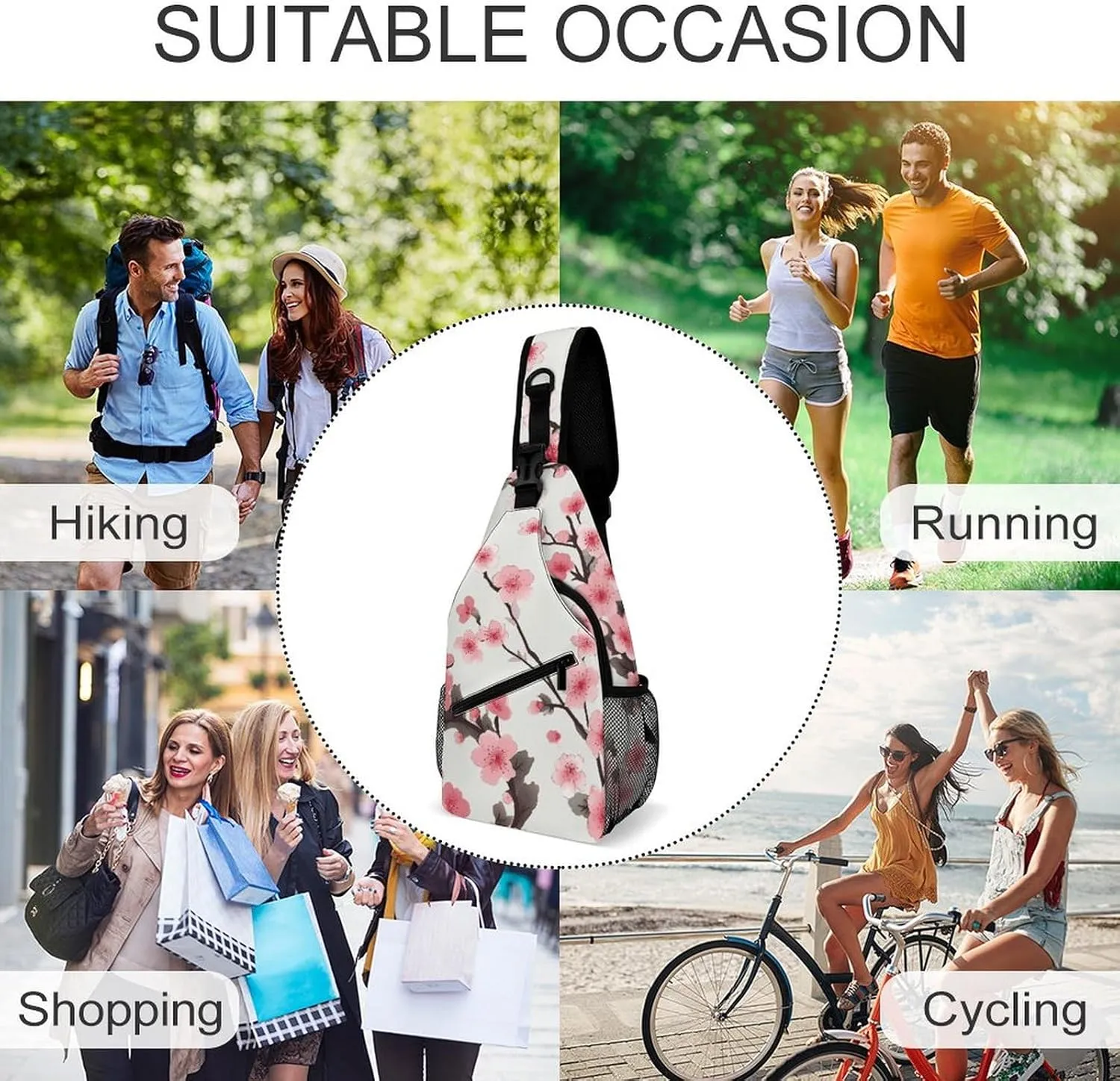 Cherry Blossom Sling Bag Lightweight Crossbody Chest Pack Travel Shoulder Bag with Adjustable Strap