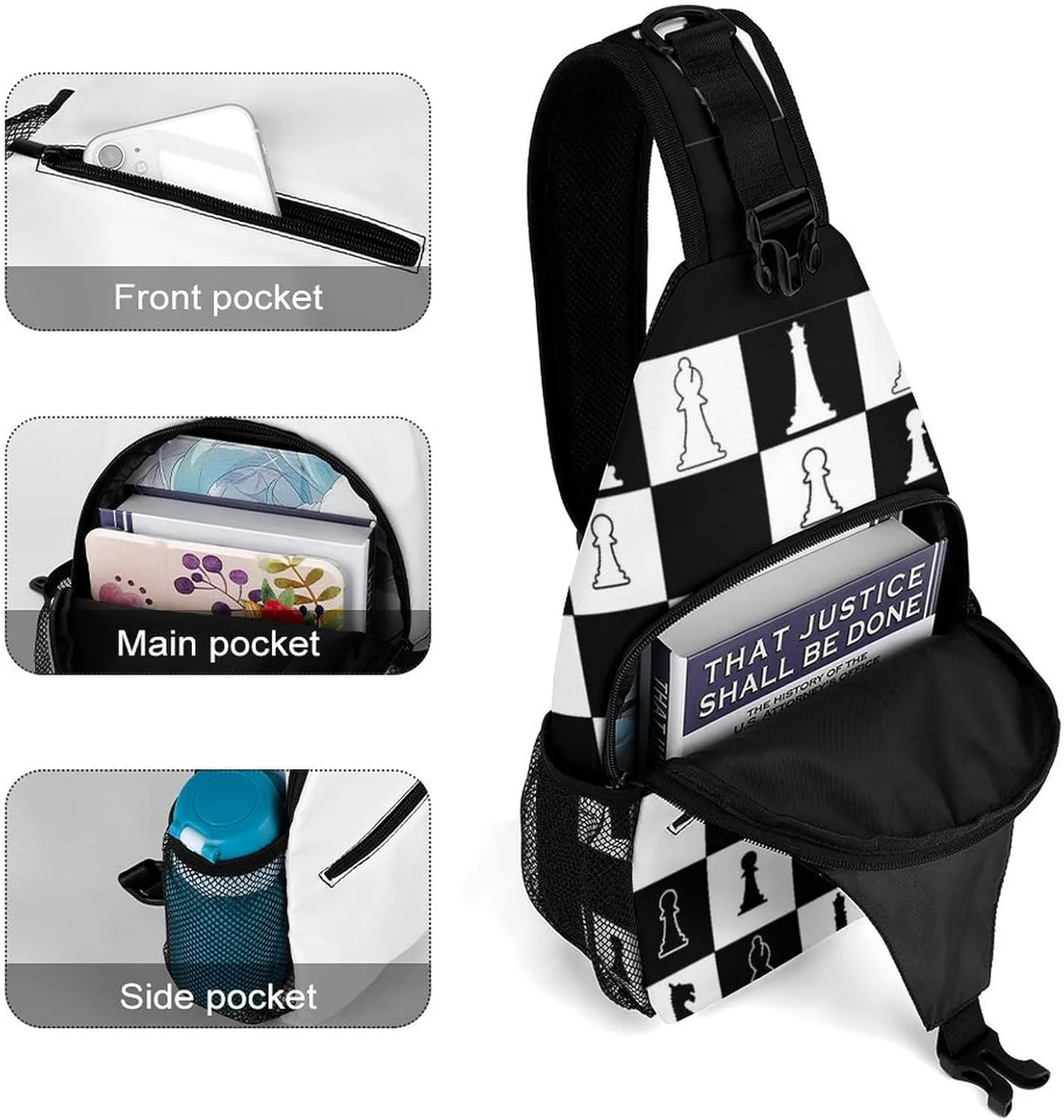 Chess Pattern Sling Backpack Men Women Crossbody Backpack Chest Bag Running Daypack Travel Bag Casual Daypacks Leisure Backpacks