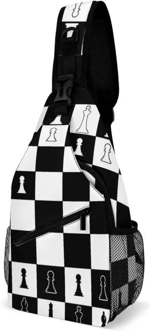 Chess Pattern Sling Backpack Men Women Crossbody Backpack Chest Bag Running Daypack Travel Bag Casual Daypacks Leisure Backpacks