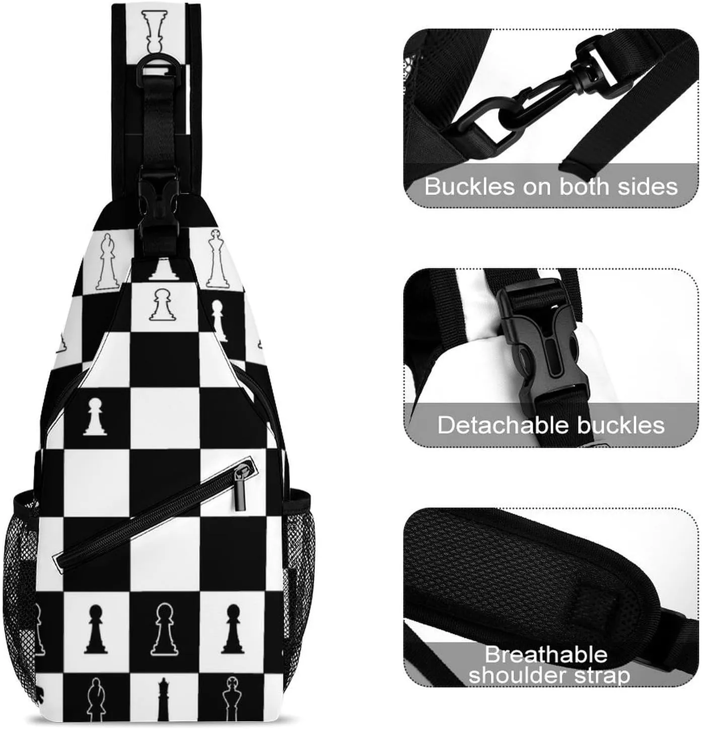 Chess Pattern Sling Backpack Men Women Crossbody Backpack Chest Bag Running Daypack Travel Bag Casual Daypacks Leisure Backpacks