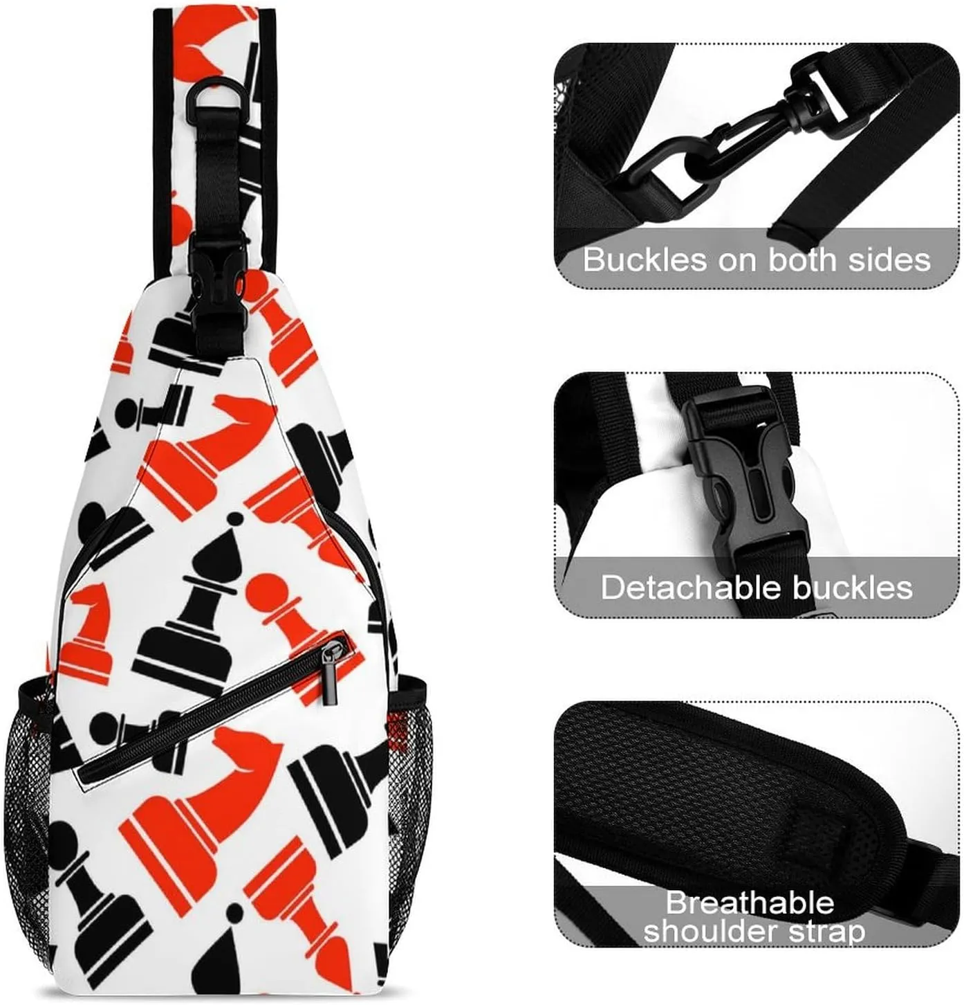 Chess Pattern Sling Backpack Men Womens Crossbody Backpack Chest Bag Gym Daypack Travel Bag Small Cross Body Bags Leisure Backpacks