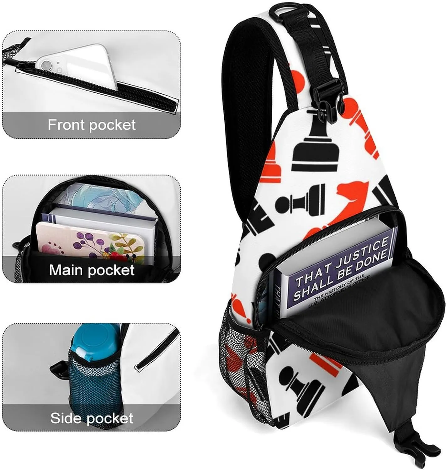 Chess Pattern Sling Backpack Men Womens Crossbody Backpack Chest Bag Gym Daypack Travel Bag Small Cross Body Bags Leisure Backpacks