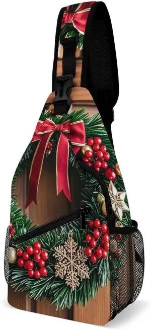Chest Bag Christmas Wreaths at The Entrance Sling Bag for Men Crossbody Bag Fanny Packs for Women Sling Backpack for Travel
