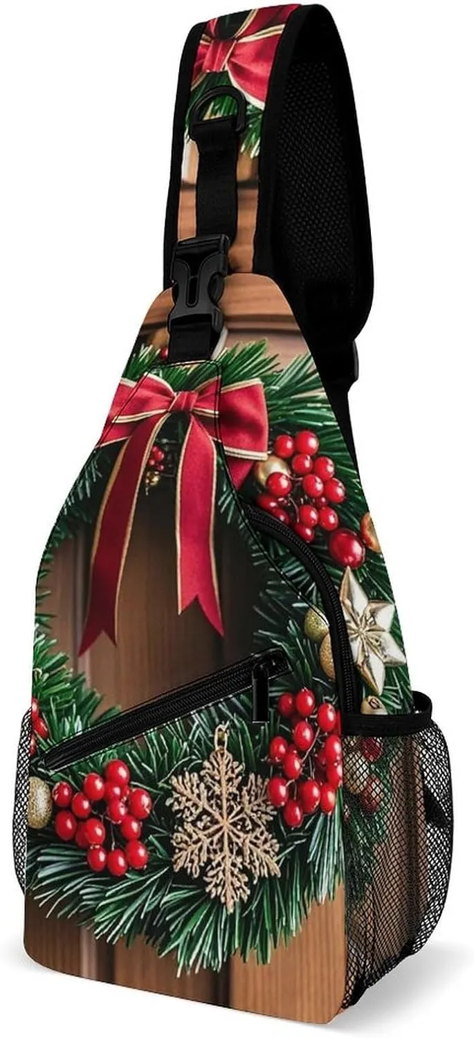 Chest Bag Christmas Wreaths at The Entrance Sling Bag for Men Crossbody Bag Fanny Packs for Women Sling Backpack for Travel