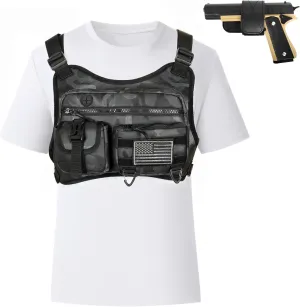 Chest Bag For Men, Water Resistant Lightweight Running Vest with Extra Storage Tactical Chest Pack for Workouts, Cycling, Hiking (Camo)