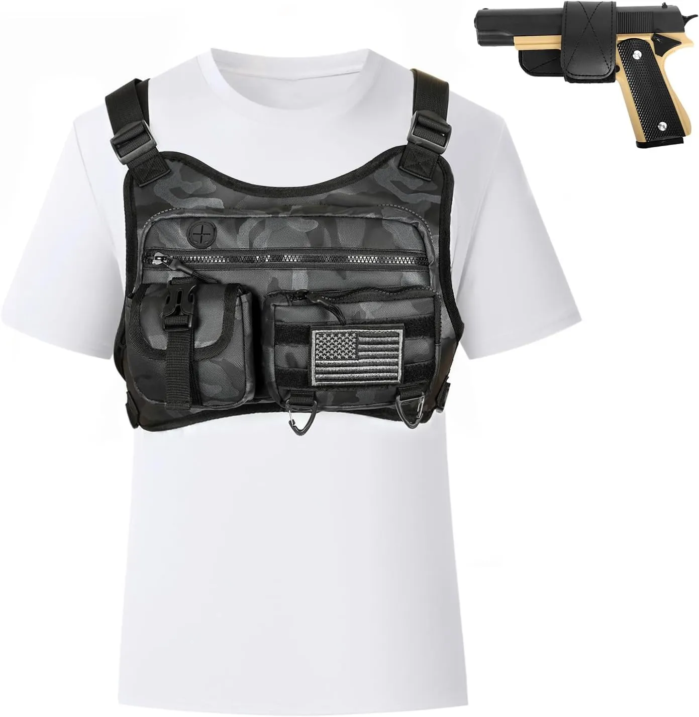 Chest Bag For Men, Water Resistant Lightweight Running Vest with Extra Storage Tactical Chest Pack for Workouts, Cycling, Hiking (Camo)