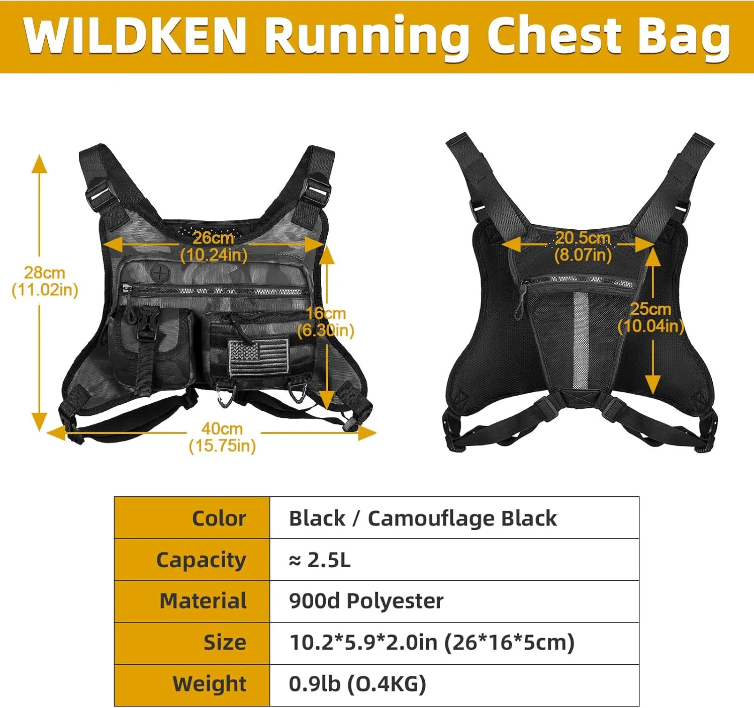 Chest Bag For Men, Water Resistant Lightweight Running Vest with Extra Storage Tactical Chest Pack for Workouts, Cycling, Hiking (Camo)