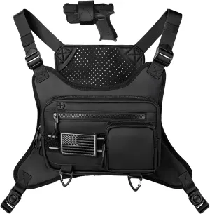 Chest Bag for Men Women, Chest Pack with Removal Pistol Holster, Outdoor Running Vest Water Resistant Chest Bag Vest for Sports and Workouts, Adjustable EDC Chest Rig for Running, Hiking Cycling
