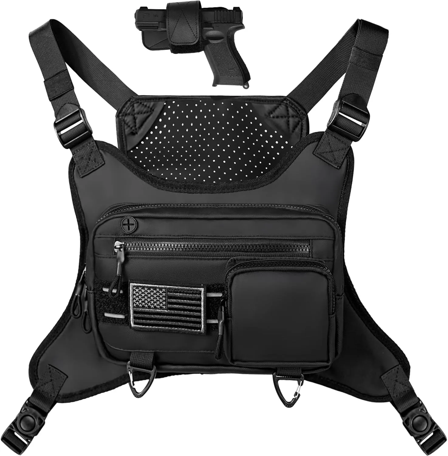 Chest Bag for Men Women, Chest Pack with Removal Pistol Holster, Outdoor Running Vest Water Resistant Chest Bag Vest for Sports and Workouts, Adjustable EDC Chest Rig for Running, Hiking Cycling