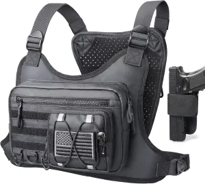 Chest Bag for Men Women, Tactical Chest Rig with Holster, Outdoor Sport Chest Pack for Running, Hiking, Cycling, Workouts