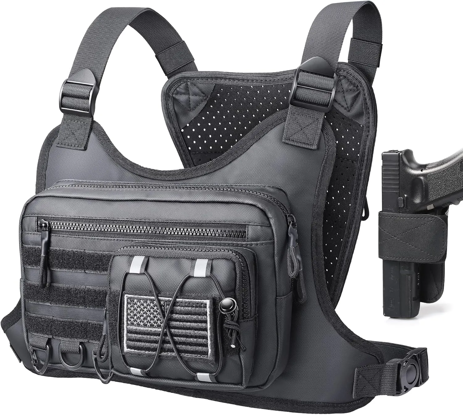 Chest Bag for Men Women, Tactical Chest Rig with Holster, Outdoor Sport Chest Pack for Running, Hiking, Cycling, Workouts