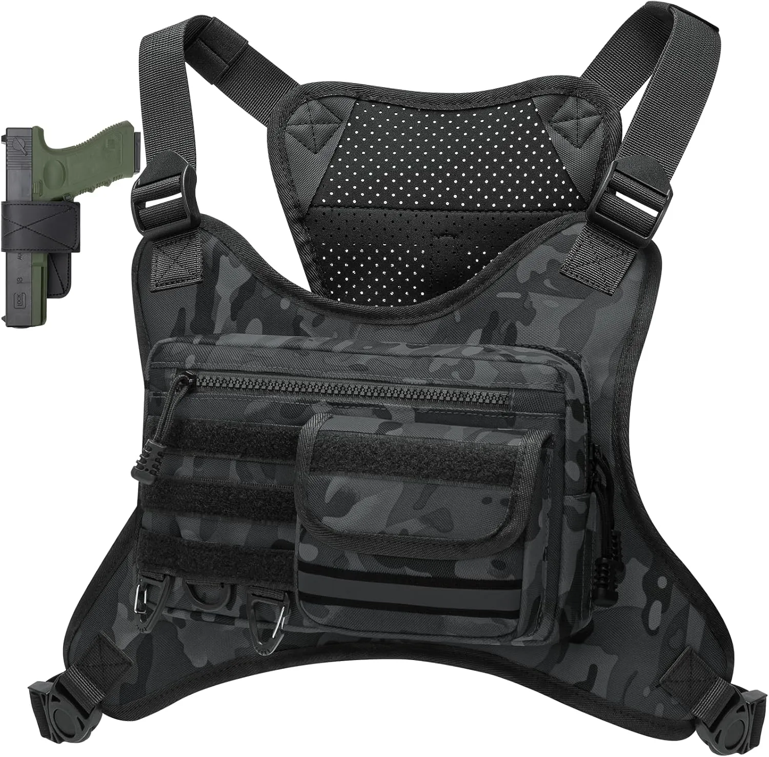 Chest Bag for Men Women, Tactical Vest with Removal Pistol Holster, Chest Pack for Hiking, Cycling, Workouts