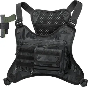 Chest Bag for Men Women, Tactical Vest with Removal Pistol Holster, Chest Pack for Hiking, Cycling, Workouts