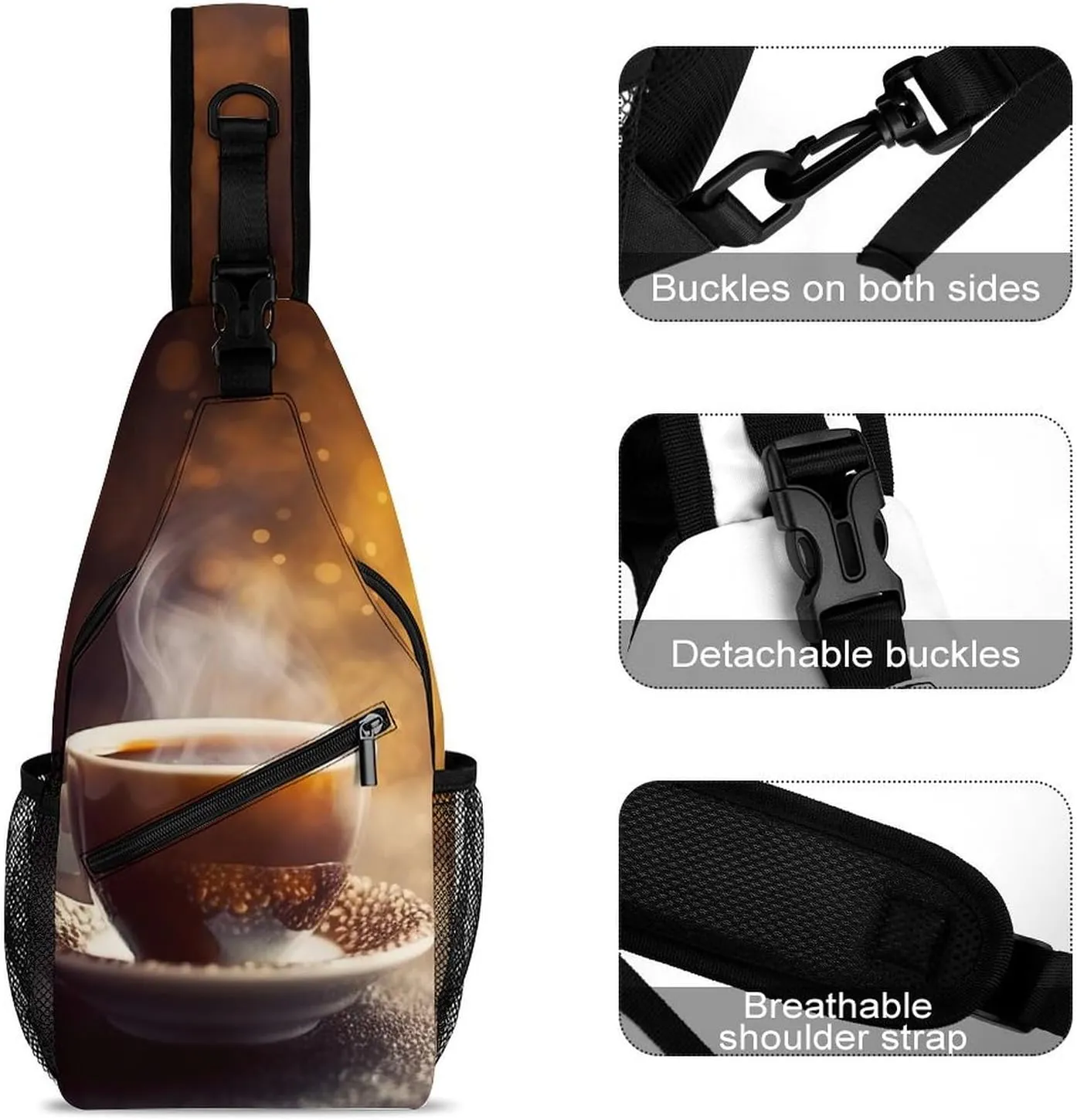 Chest Bag Sling Bag for Men Women A Cup of Coffee Sport Sling Backpack Lightweight Shoulder Bag for Travel