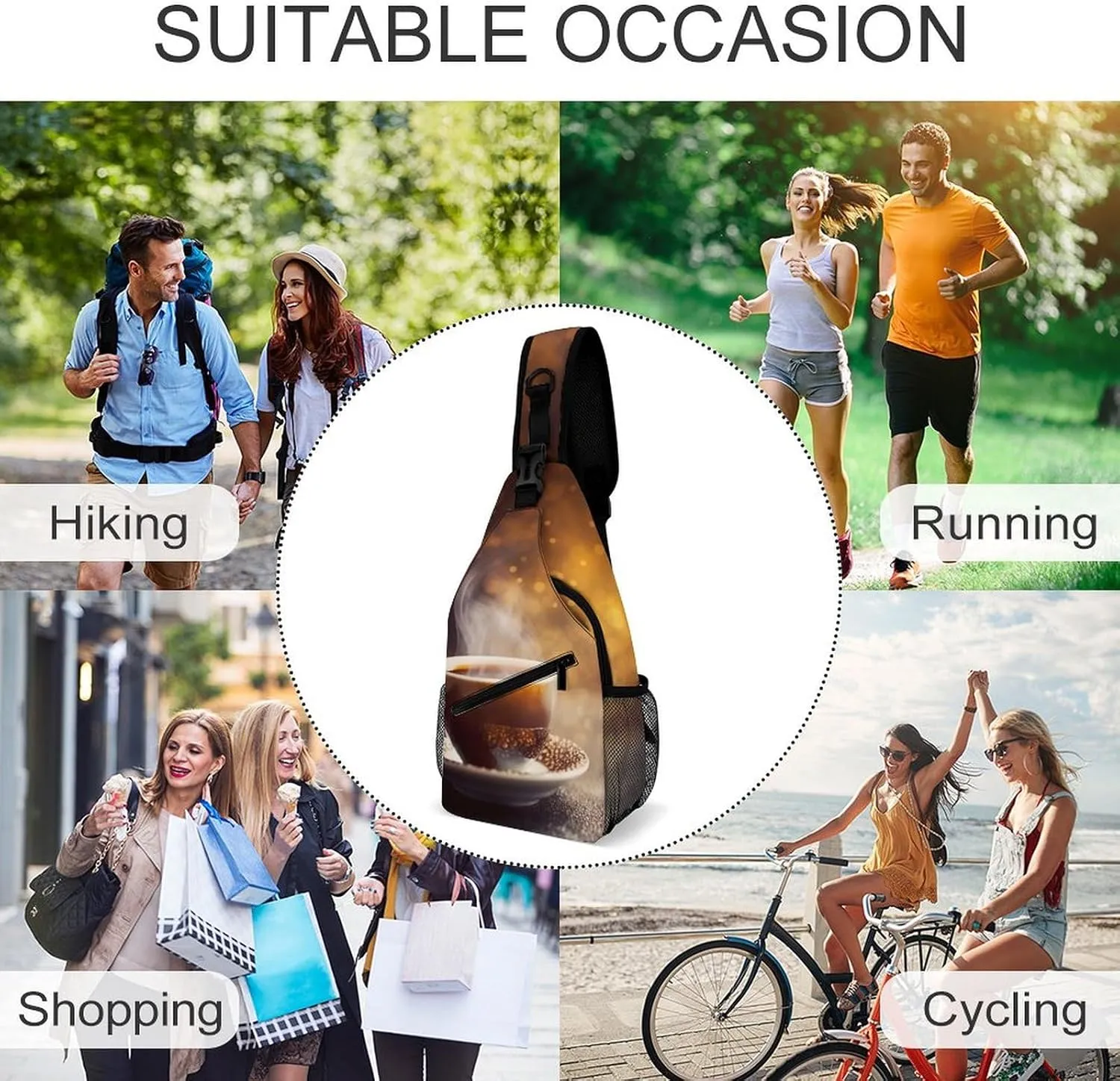 Chest Bag Sling Bag for Men Women A Cup of Coffee Sport Sling Backpack Lightweight Shoulder Bag for Travel