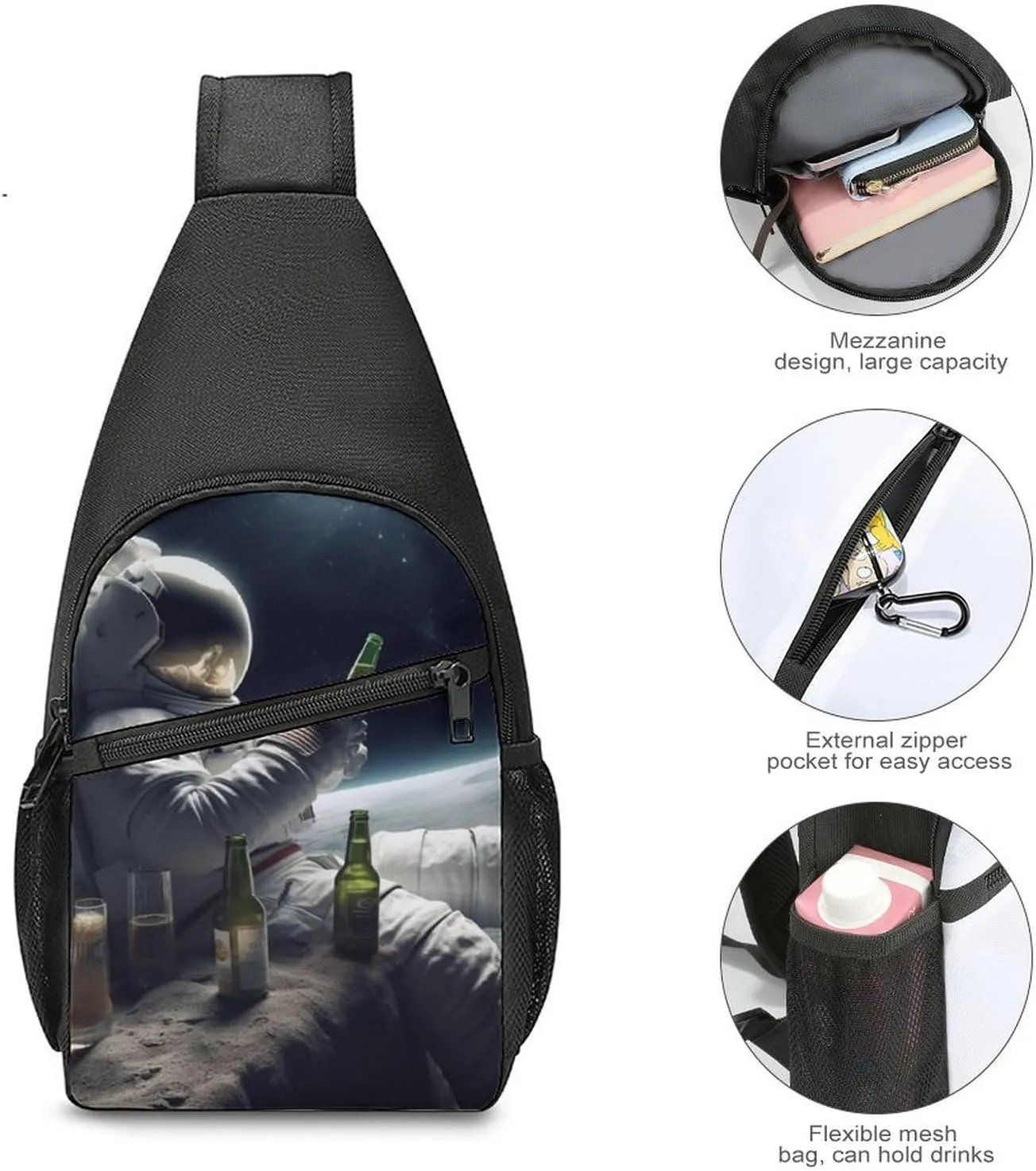 Chest Bag Sling Bag for Men Women Astronaught with Beer Sport Sling Backpack Lightweight Shoulder Bag for Travel
