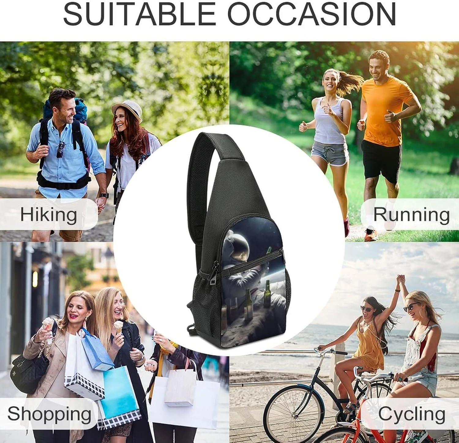 Chest Bag Sling Bag for Men Women Astronaught with Beer Sport Sling Backpack Lightweight Shoulder Bag for Travel