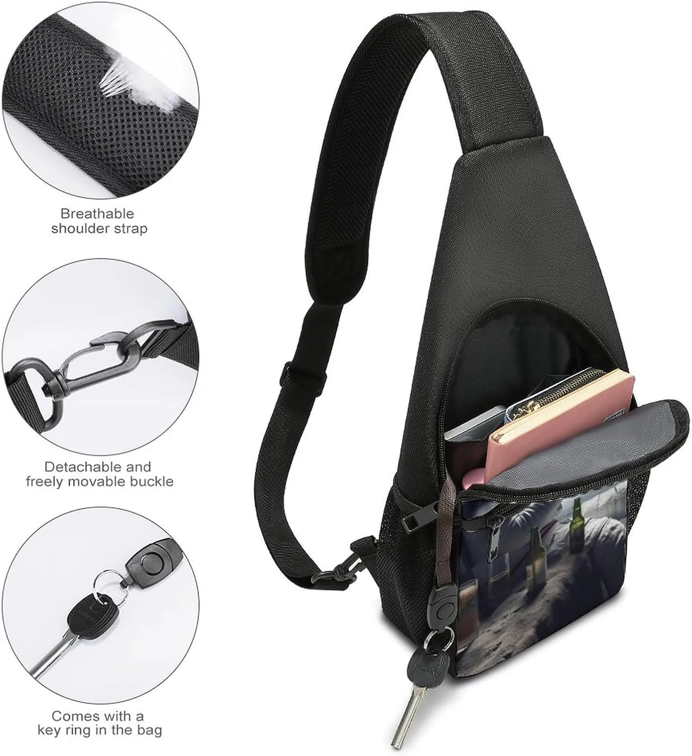 Chest Bag Sling Bag for Men Women Astronaught with Beer Sport Sling Backpack Lightweight Shoulder Bag for Travel