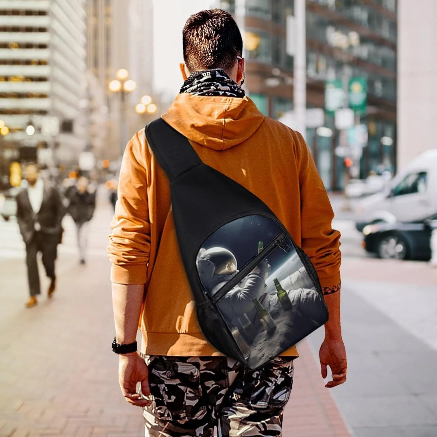 Chest Bag Sling Bag for Men Women Astronaught with Beer Sport Sling Backpack Lightweight Shoulder Bag for Travel